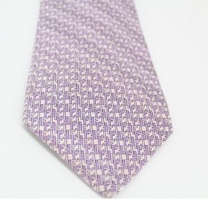 Fendi Tie Mens Purple FF Monogram Zucca 100% Silk Made In Italy Luxury Necktie